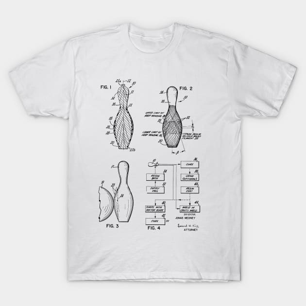 Bowling Pin Vintage Patent Hand Drawing T-Shirt by TheYoungDesigns